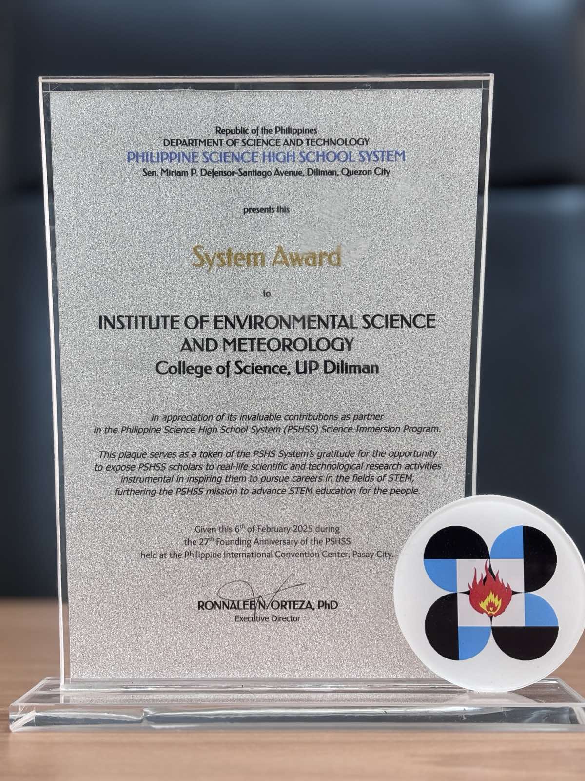 IESM Receives System Award from Philippine Science High School System