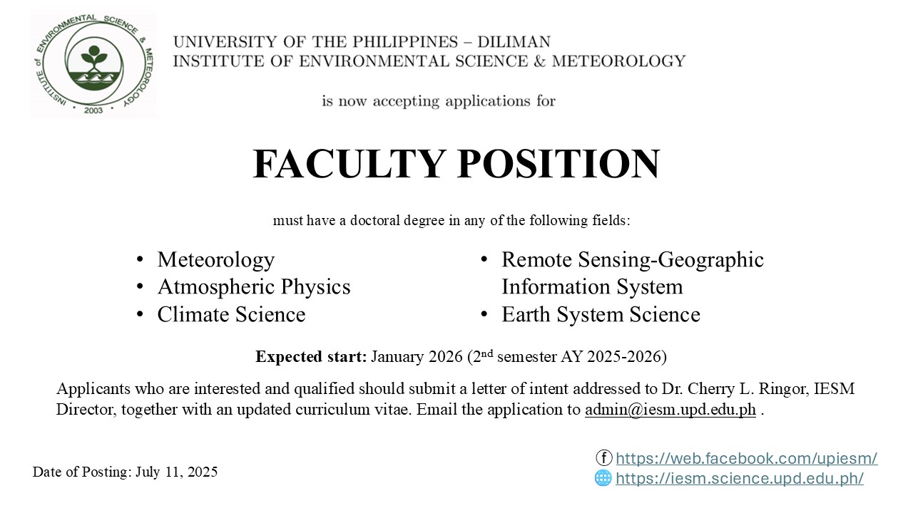 The Institute of Environmental Science & Meteorology is Looking for New Faculty Members (July 2025 posting)