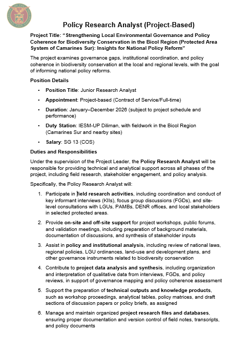 Job Opening: Junior Policy Research Analyst (Open, Posted 5 February ...